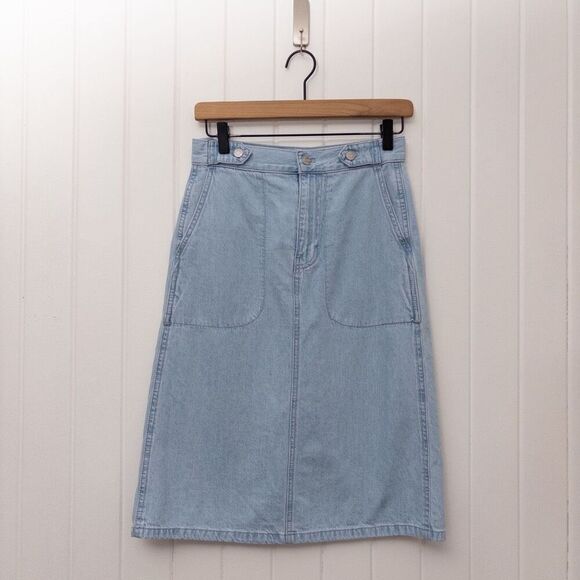 Madewell Denim Tab-Waist A-Line Midi Skirt in Lynnhaven Wash Size 24 - Picture 2 of 10